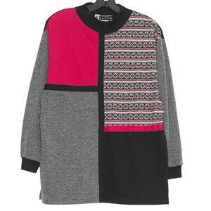 Vintage Sweatshirt Oversized Colorblock Fair Isle 90s Nordic Patchwork Medium